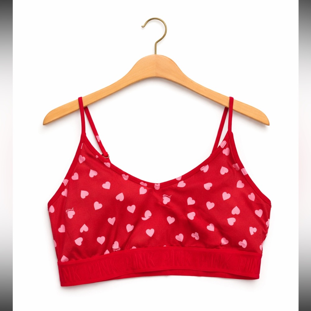 PINK Victoria’s Secret Red Heart Print Bralette XL Cute Valentine Lounge